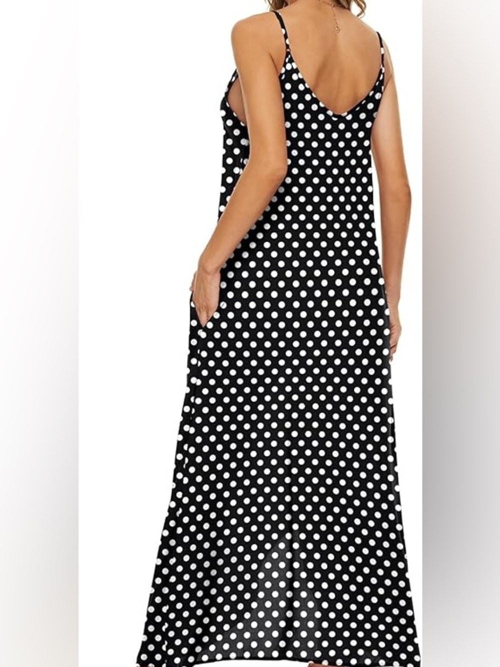 Polka Dot Spaghetti Strap Maxi Dress - Black & White - Picture 4 of 12